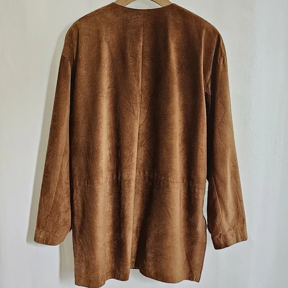 🇨🇦 Danier Leather Tobacco Brown Suede Button Long Coat Jacket - Picture 7 of 15